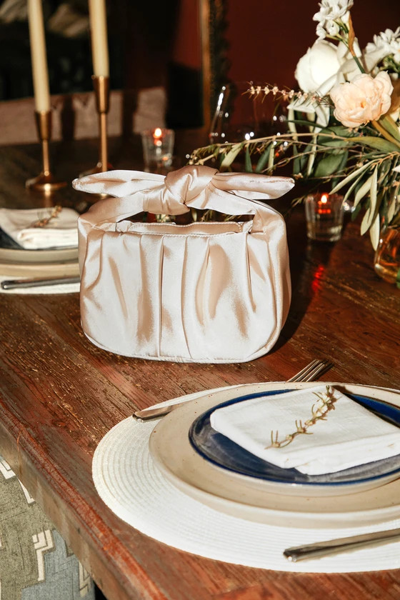 Essential Style Champagne Satin Knot Handle Clutch Bag | Lulus