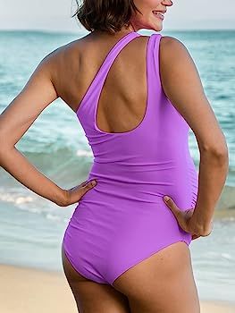 Summer Mae Maternity One Piece Swimsuit Cutout Pregnancy Bathing Suit One Shoulder Monokini | Amazon (US)