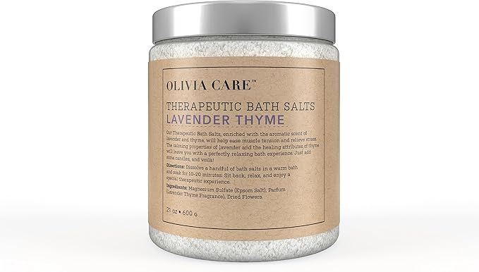 Olivia Care Epsom Bath Salts with Lavender Thyme – Therapeutic, Relieve Stress & Relax Muscles.... | Amazon (US)