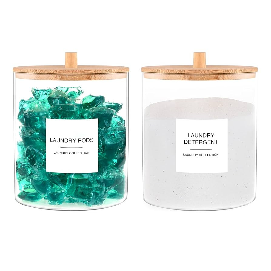 Glass Jars for Laundry Room Organization, Laundry Pods Container with 27 Labels, Detergent Holder... | Amazon (US)