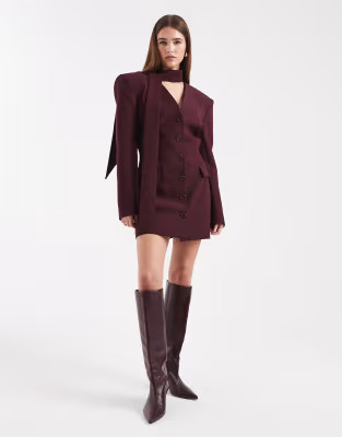 ASOS DESIGN scarf neck mini blazer dress in  plum | ASOS | ASOS (Global)