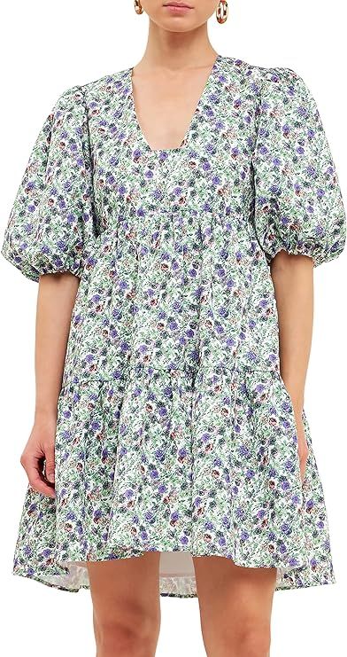endless rose Women's Floral Puff Sleeve Jacquard High Low Dress | Amazon (US)