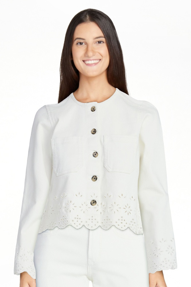 Free Assembly Women's and Women's Plus Embroidered Eyelet Denim Jacket, Sizes XS-4X | Walmart (US)