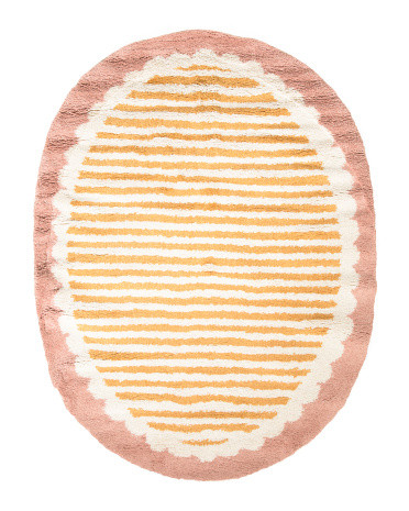 Made In Turkey 5x8 Tibet Oval Striped Scalloped Border Shag Area Rug | TJ Maxx