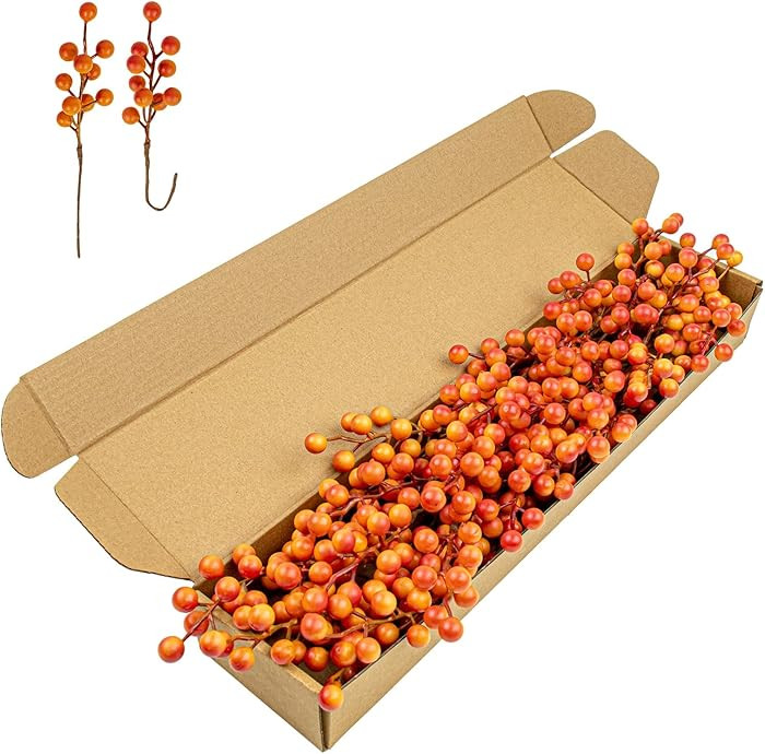 Artificial Berry Stems 50 Pack Fall Floral Picks and Sprays 6.5 Inch Small Orange Berry Branches ... | Amazon (US)