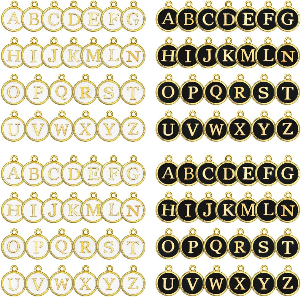 Hicarer 104 Pieces Mixed Letter Beads Enamel Metal Letter Charms Double Sided Initial Pendant A-Z... | Amazon (US)