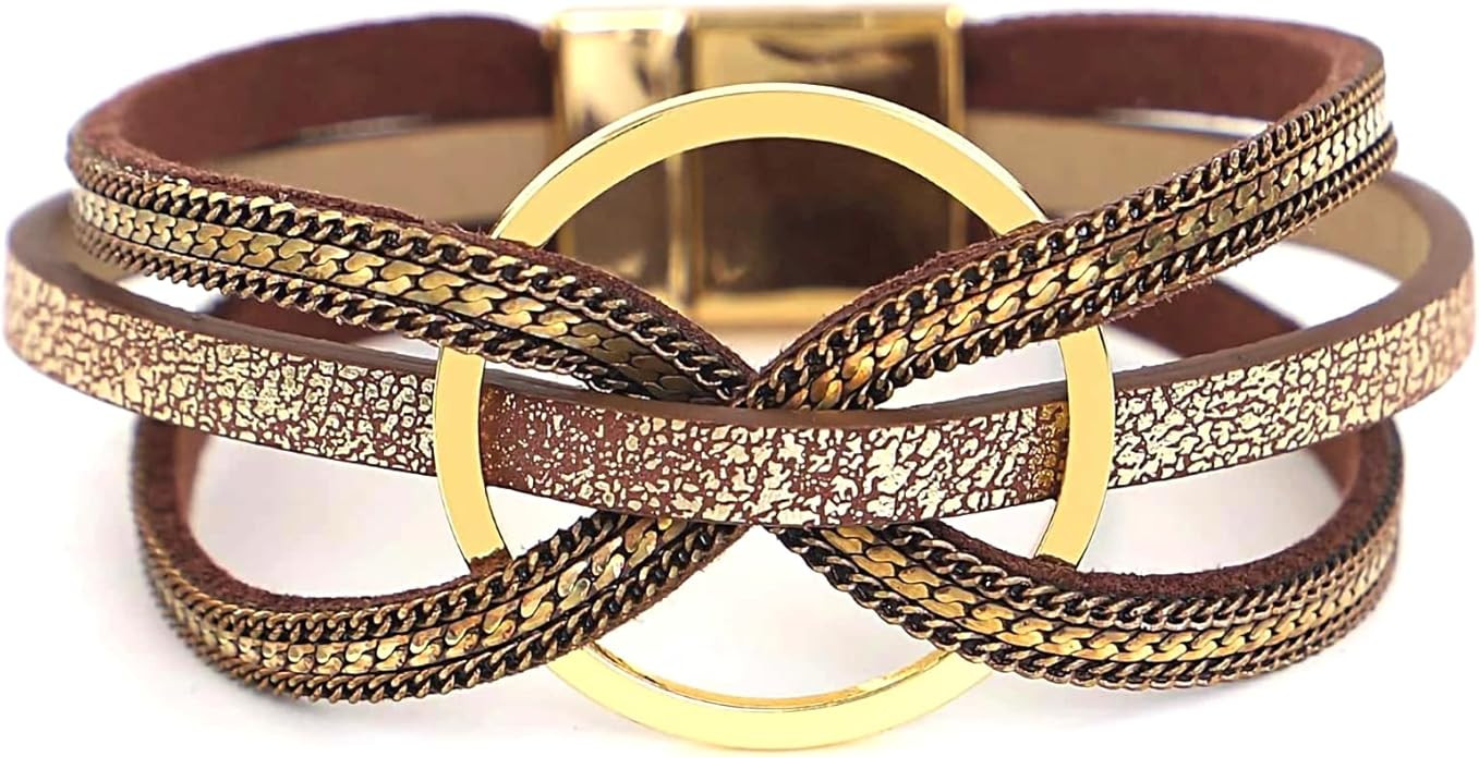 Fesciory Leopard Bracelet for Women, Boho Leather Wrap Multi-Layer Pearl Crystal Bracelet Bangle ... | Amazon (US)