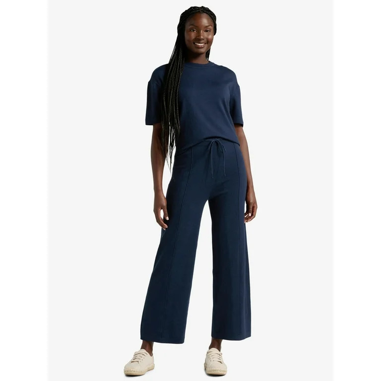 Time & Tru Women's 2-Piece Short Sleeve Sweater and Wide Leg Pant Set, Sizes XS- XXXL | Walmart (US)