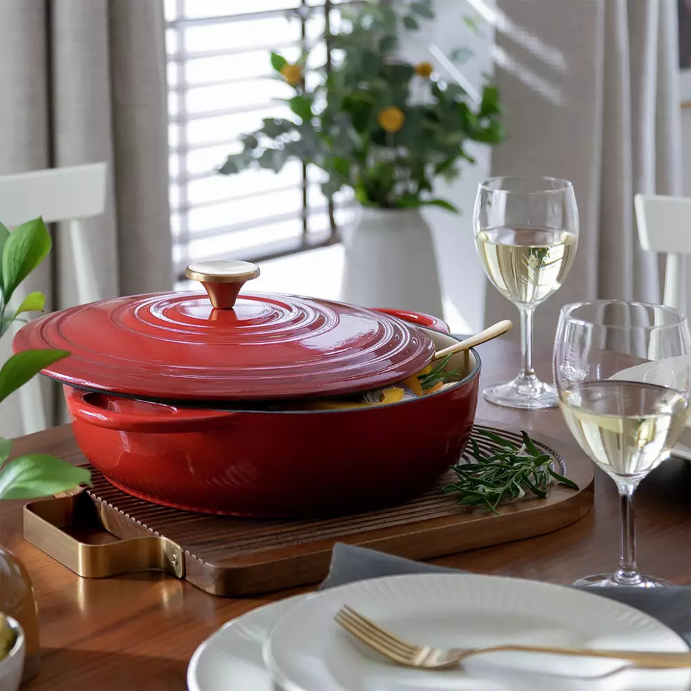 Buy Habitat 4 Litre Cast Iron Shallow Casserole Dish - Red | Casserole pots | Habitat | Habitat UK