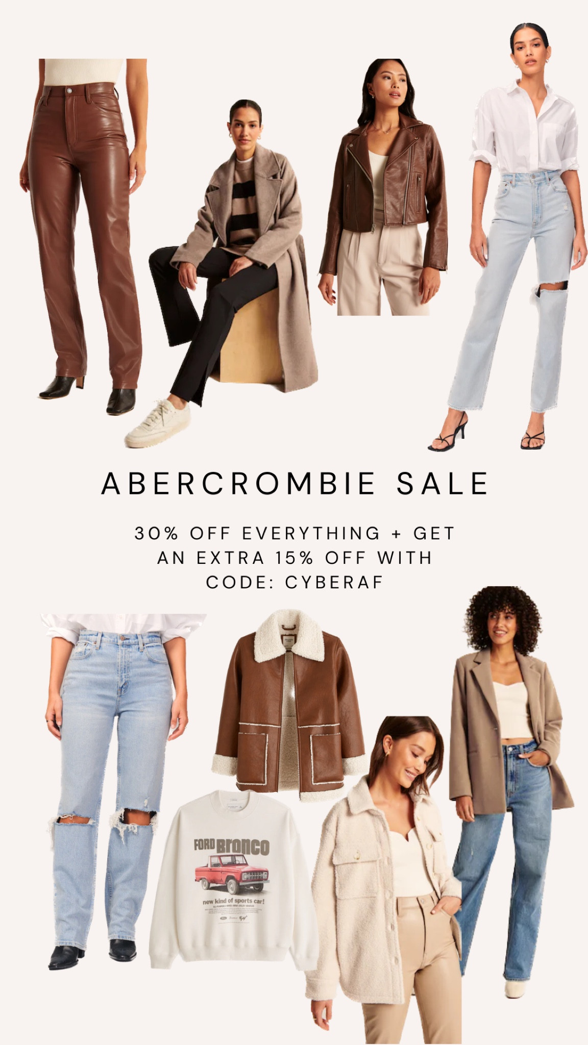 all my top picks for the Abercrombie & Fitch Black Friday sale! 
Use stackable code CYBERAF for 15% off on top of the 30% Black Friday Sale! 

I wear a US 10 in all jeans! Size up on the leather pants 🤎🫶🏼

Abercrombie, Abercrombie jeans, denim jeans, light wash jeans, curve love jeans

#LTKCyberweek #LTKHoliday #LTKSeasonal