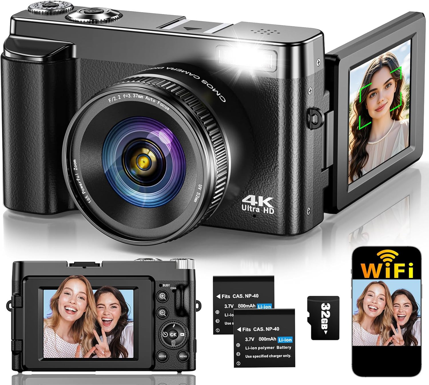 4K Digital Camera for Photography Autofocus, Upgraded 64MP WiFi Vlogging Camera for YouTube with ... | Amazon (US)