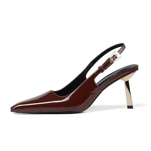 iiimmu Stiletto Heels for Women Closed Toe 3.5 in Burgundy Heels Pumps Square Toe Evening Dress Shoes, Size 6.5 | Amazon (US)