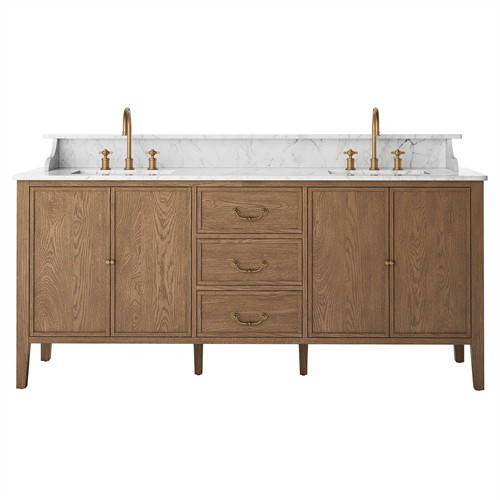 Elliston Satin Worn Oak Double Vanity | Kathy Kuo Home