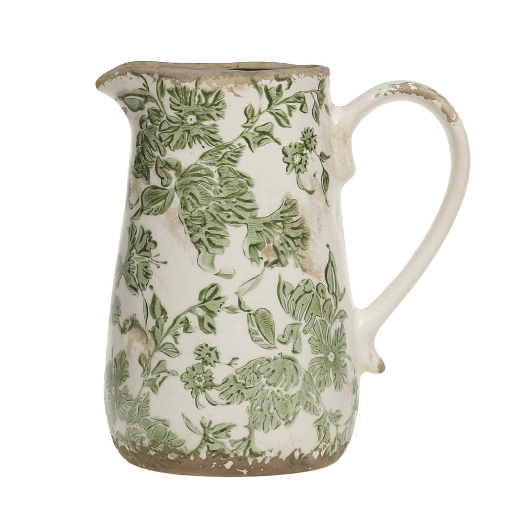 Vintage Style Ceramic Flower Vase Distressed Effect Crackle Glaze Green Botanical Floral Print Ce... | Amazon (UK)