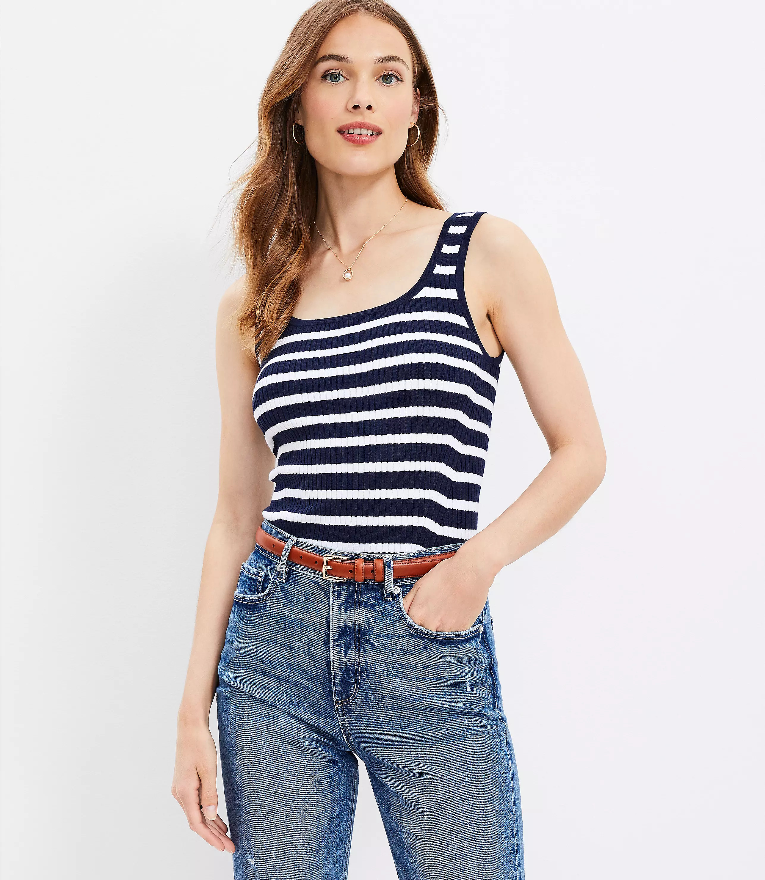 Stripe Ribbed Sweater Tank Top | LOFT