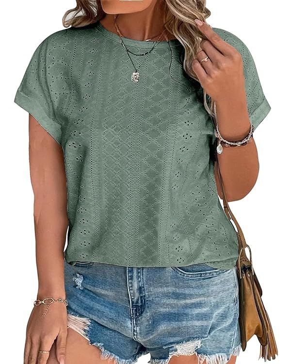 Eytino Women Plus Size Tops Short Sleeve Crewneck Casual Loose Summer Blouse Shirts(1X-5X) | Amazon (US)