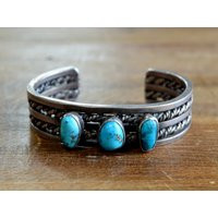 Vintage Sterling Silver Southwest Turquoise Cuff Bracelet | Etsy (US)