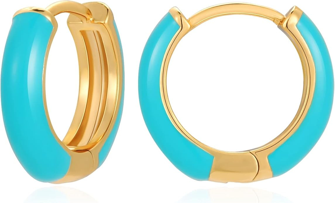 Lourny Small Hoop Earrings for Women, 18K Gold Plated Hypoallergenic Cute Enamel Huggie Earring G... | Amazon (US)