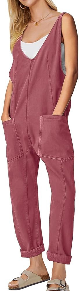 EXLURA Womens Fall High Roller Denim Bib Jumpsuits Casual Loose Overalls Baggy Jeans Romper with ... | Amazon (US)