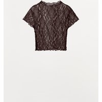 Zara - Lace Crop Top - Dark Brown - S - Woman | Zara US