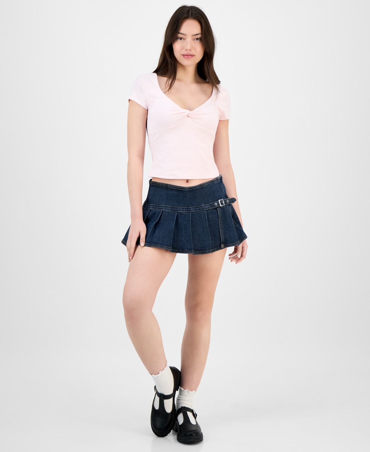 Madden Girl Juniors' Pleated Denim Mini Skort - Brandy | Macy's