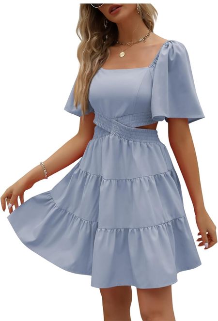 Amazon-find  Amazon deal 
LILLUSORY Womens 2024 Summer Cutout Mini Dresses Short Sleeve Square Neck Crossover Waist Dress

#LTKParties