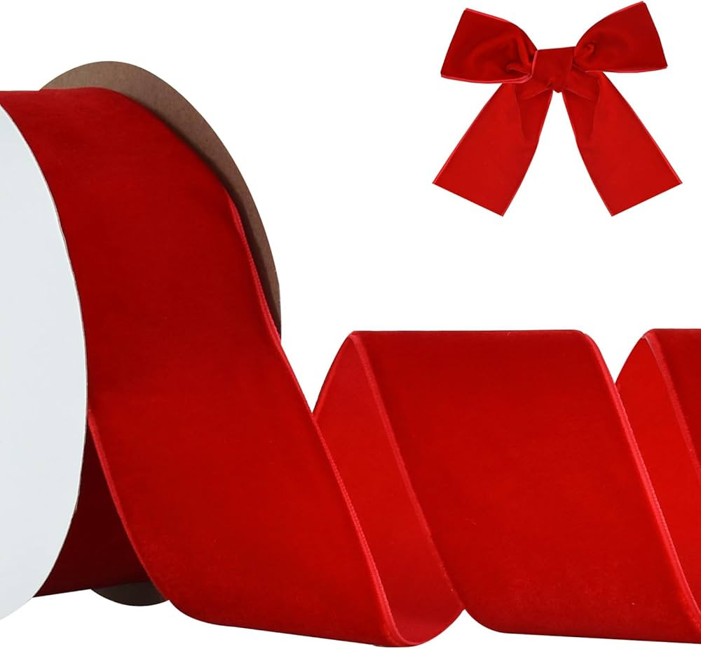 TONIFUL Red Velvet Ribbon 2 Inch x 10yds, Vintage Velvet Ribbons, for Christmas Wreath Decoration... | Amazon (US)