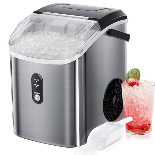 Nugget Countertop Ice Maker with Soft Chewable Pellet Ice, 34Lbs/24H,Pebble Portable Ice Machine with Ice Scoop, Self-Cleaning, One-Click Operation, for Kitchen,Office,Bar Stainless Steel Silver | Amazon (US)
