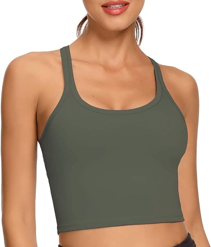 REKITA Workout Crop Tops for Women Athletic Tank Tops with Built in Bra Supportive Sports Bra | Amazon (US)