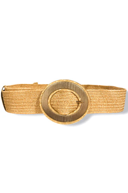 Moment Of Truth Khaki Oval Buckle Straw Stretch Belt | The Willow Tree