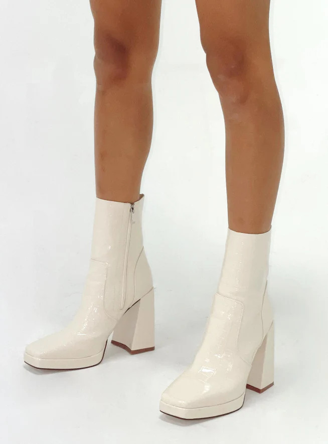 Jamie Croc Platform Boots Cream | Princess Polly US
