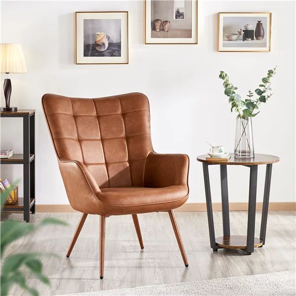 Alden Design Faux Leather Wingback Accent Chair, Brown | Walmart (US)