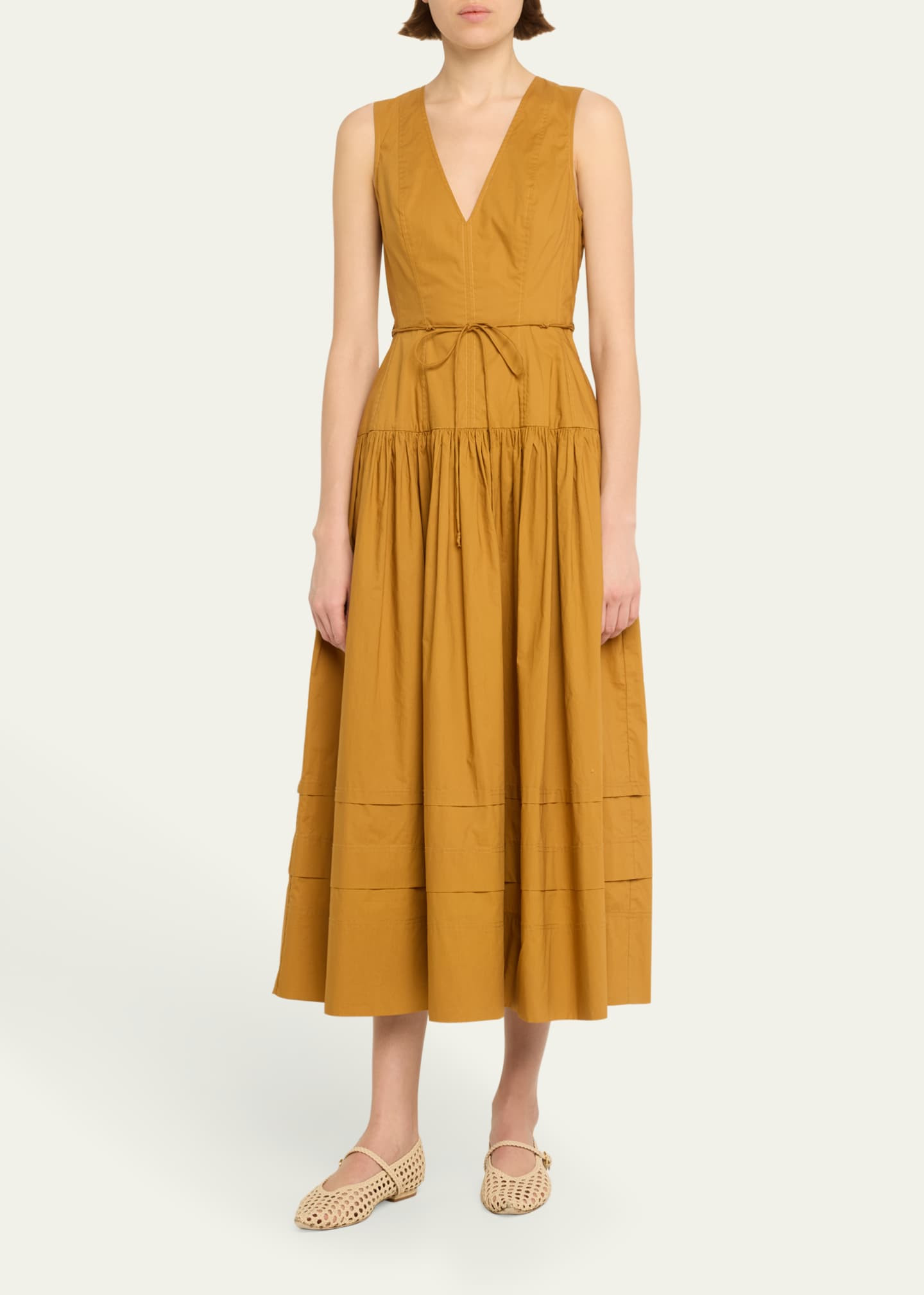 Ulla Johnson Kiran Belted V-Neck Midi Dress | Bergdorf Goodman