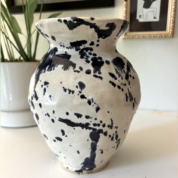 Gorgeous, heavy blue and white / cream splatter vase, artist signed and dated 79 | Poshmark