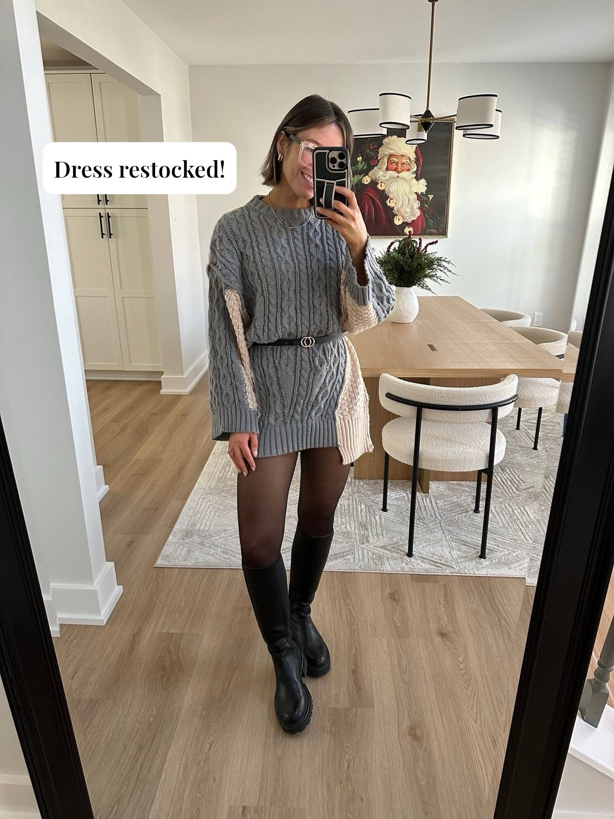 Vici Devina Cable Knit Colorblock Sweater Dress back in stock!! Also comes in black and cream now as well. Wore a ton last year and got so many compliments!

Black double ring belt with gold buckle 

Black sheer tights 

AllSaints Maeve knee high slip on leather boots 

#LTKSeasonal #LTKCyberWeek #LTKHoliday