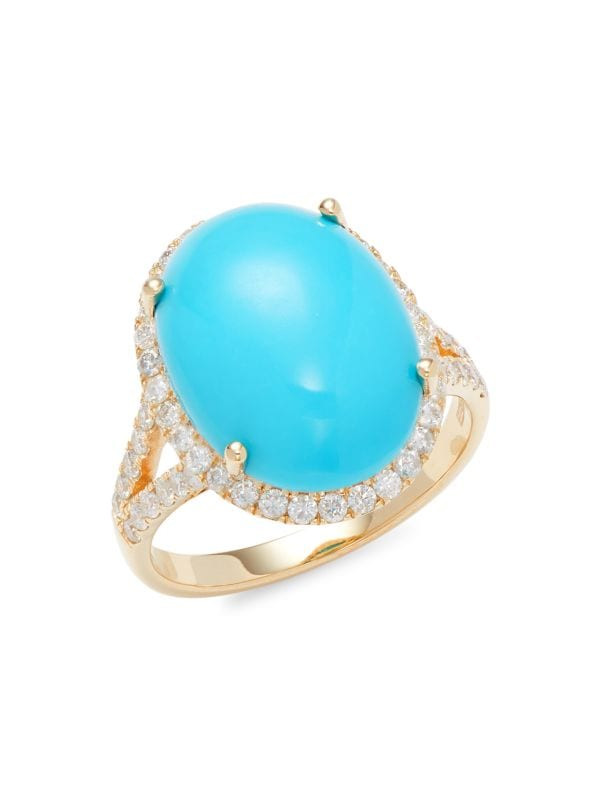 14K Yellow Gold, Turquoise Cabochon & Diamond Ring | Saks Fifth Avenue OFF 5TH