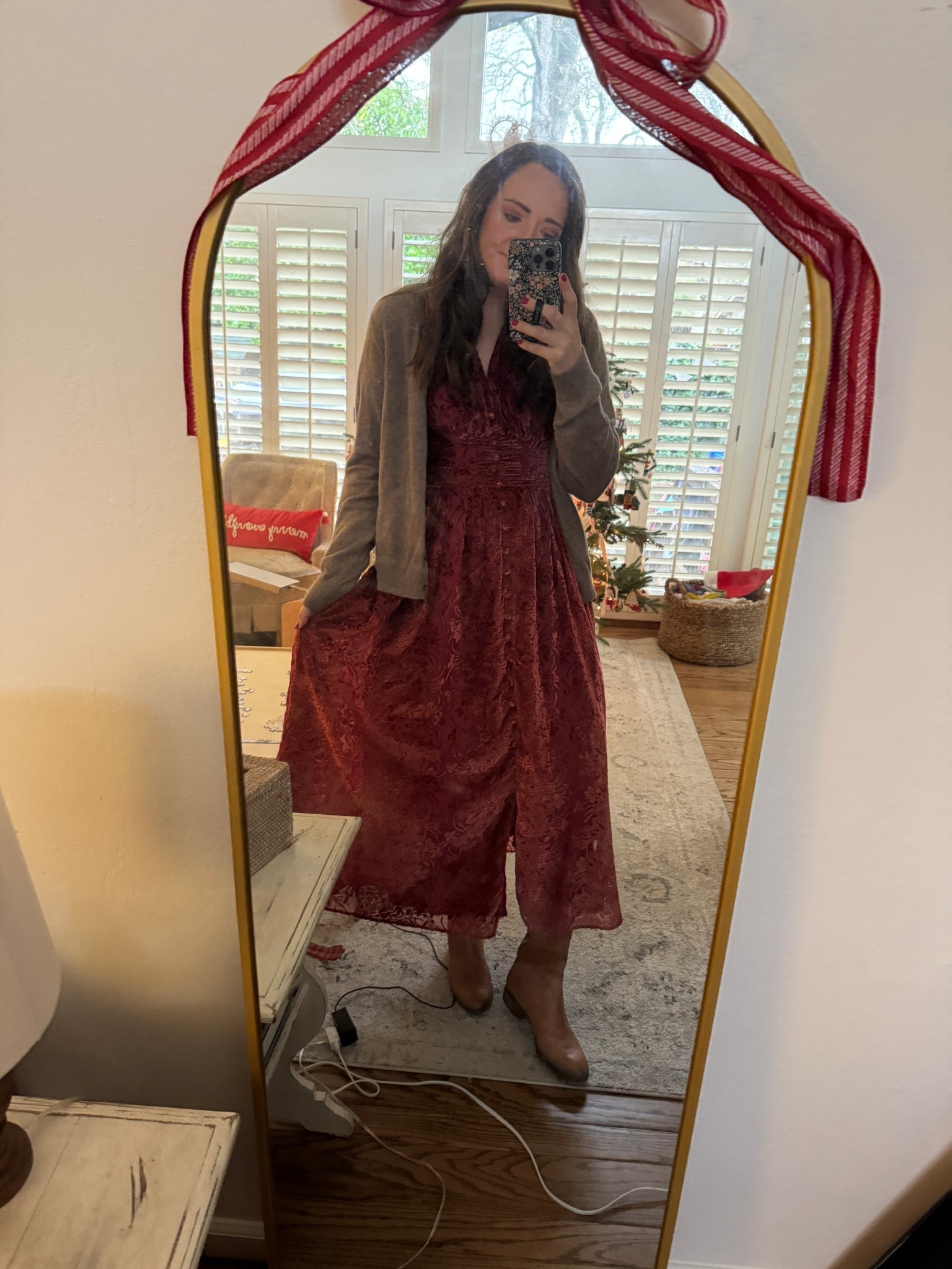 Christmas Eve church service tonight! 🎄❤️✨ Amazing Anthro Sale- $50 off $150 / $100 off $300 / $150 off $500!!! This dress is GORGEOUS, would be so pretty for Christmas but also NYE or any wedding or fun event in the new year! It is low cut, but I just used a safety pin to clip it together! 

#LTKGiftGuide #LTKHoliday #LTKSaleAlert