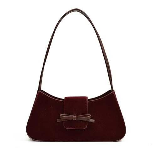 JOLILUNA Burgundy Suede Bow-Tie Bag Coquette Bow Purse for Women Y2k Handbags Burgundy Purse Vegan Suede Underarm Bag (Burgundy) | Amazon (US)
