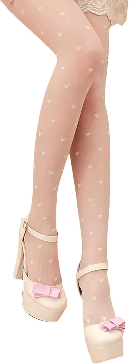 SHENHE Women's Sheer Mesh Heart Patterned Tights High Waist Footed Pantyhose Stockings | Amazon (US)