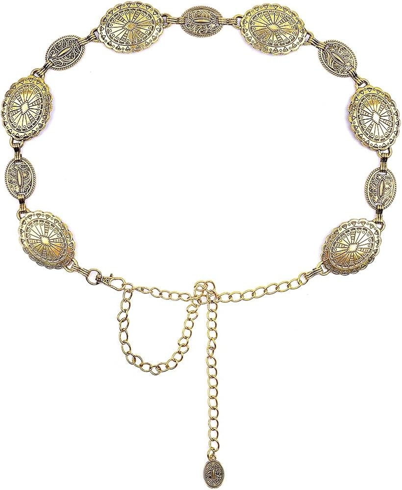 Women Concho Belts Plus Size Western Waist Belt for Jeans Dresses Adjustabla Boho Metal Chain Bel... | Amazon (US)