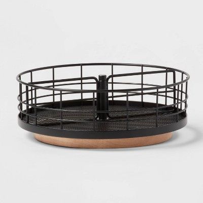 Divided Turntable Black Wire with Natural Wood - Brightroom™ | Target