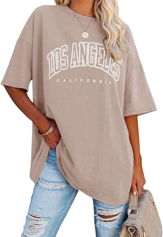Fazortev Womens Oversized Los Angeles California Graphic T Shirts Half Sleeve Summer Loose Casual... | Amazon (US)