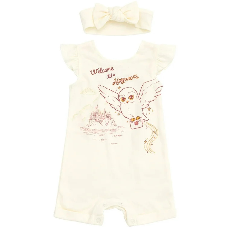Harry Potter Hedwig Owl Infant Baby Girls French Terry Romper and Headband White 18 Months | Walmart (US)