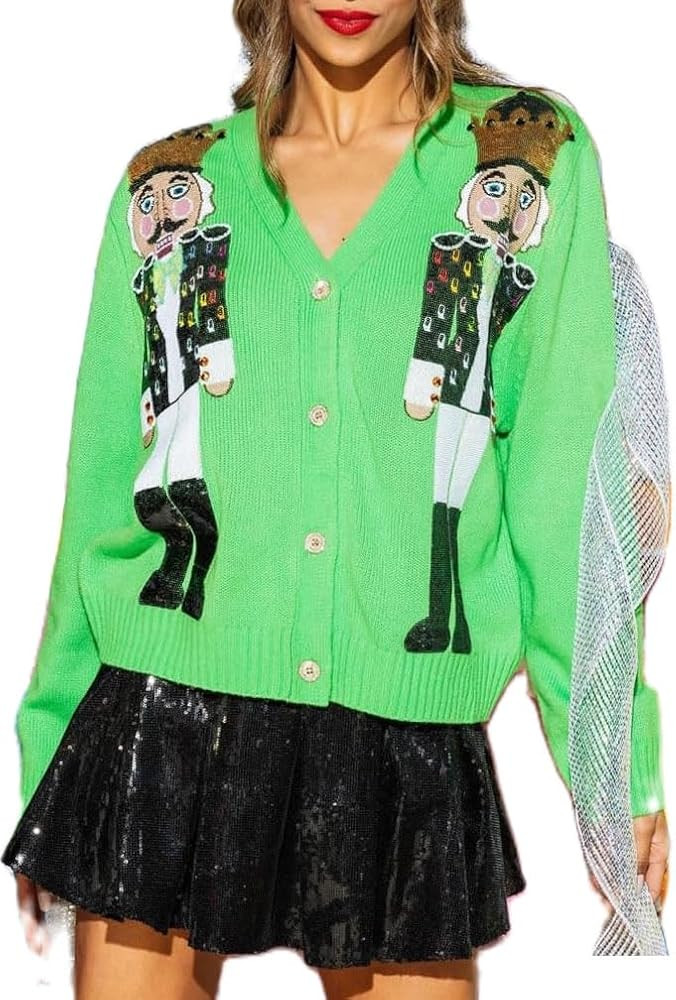 Women's Bow Tie Cardigan Sweaters Sequin Graphic Long Sleeve Open Front Knitted Cardigans Cute Pa... | Amazon (US)