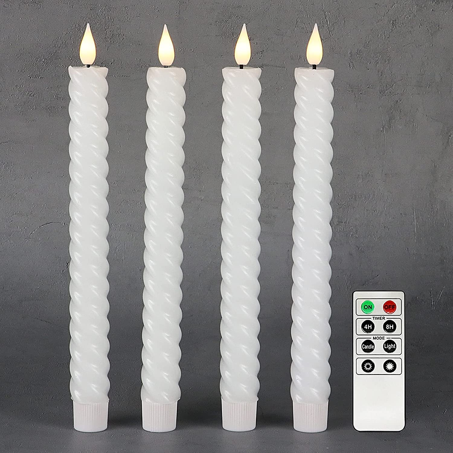 Rhytsing 10" White Flameless Twist Taper Candles with Timer, Battery Operated Spiral Candlesticks... | Amazon (US)