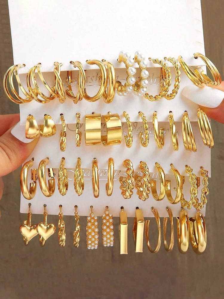 24pairs/set Heart & Faux Pearl Decor Earrings | SHEIN