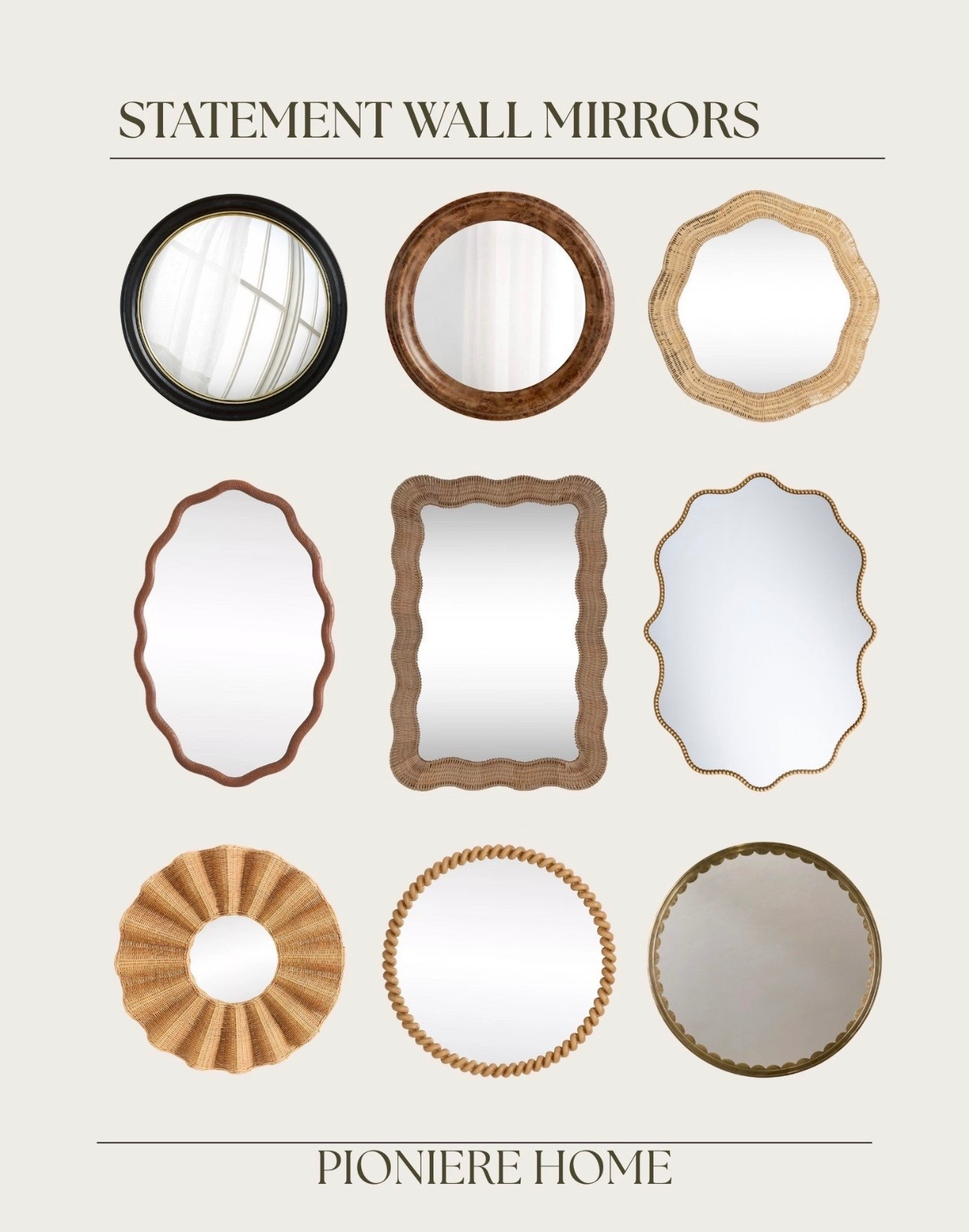 Statement wall mirrors. Round mirrors, woven wall mirrors, scalloped mirrors, oval mirrors  



#LTKSeasonal #LTKHome #LTKSaleAlert