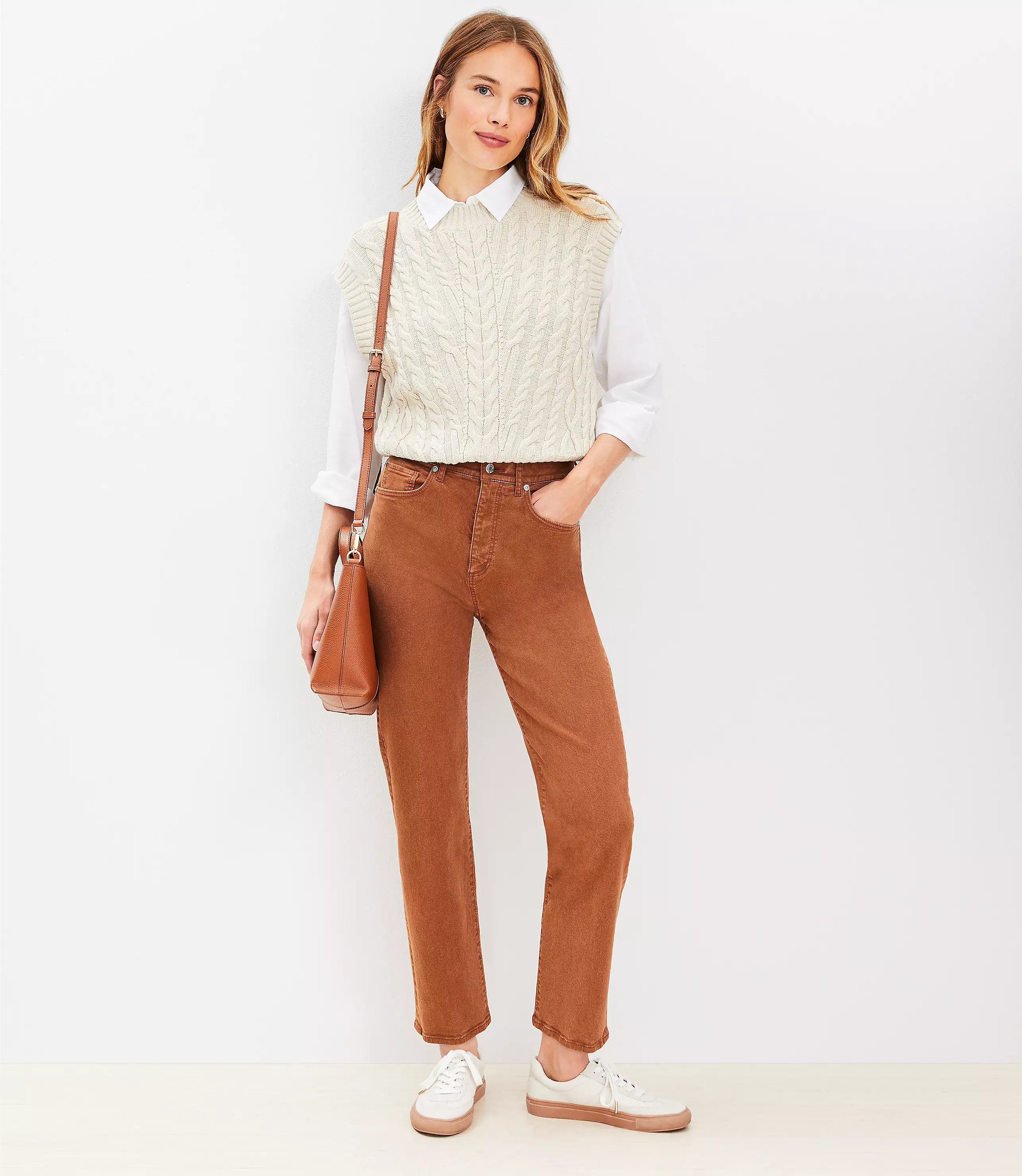 High Rise Straight Jeans in Argan Oil | LOFT