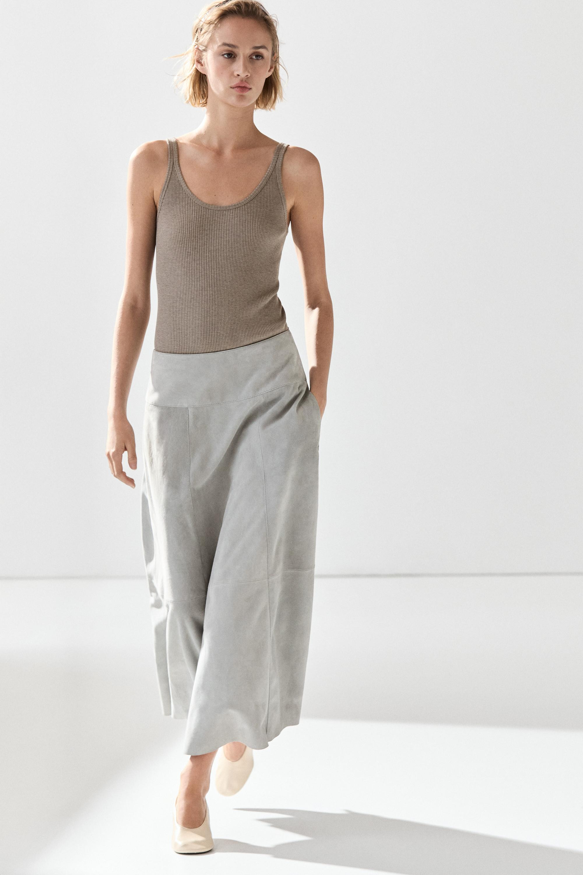 Suede flared midi skirt with sash | Massimo Dutti US