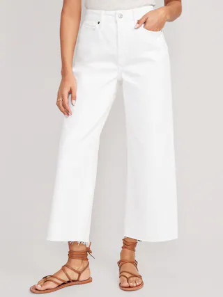 Extra High-Waisted Cropped White Wide-Leg Cut-Off Jeans for Women | Old Navy (CA)